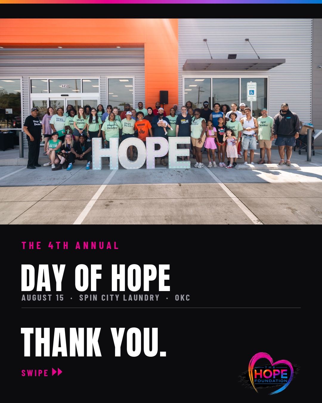 Volunteers and families gathered outside Spin City Laundry for the fourth annual Day of Hope in Oklahoma City.
