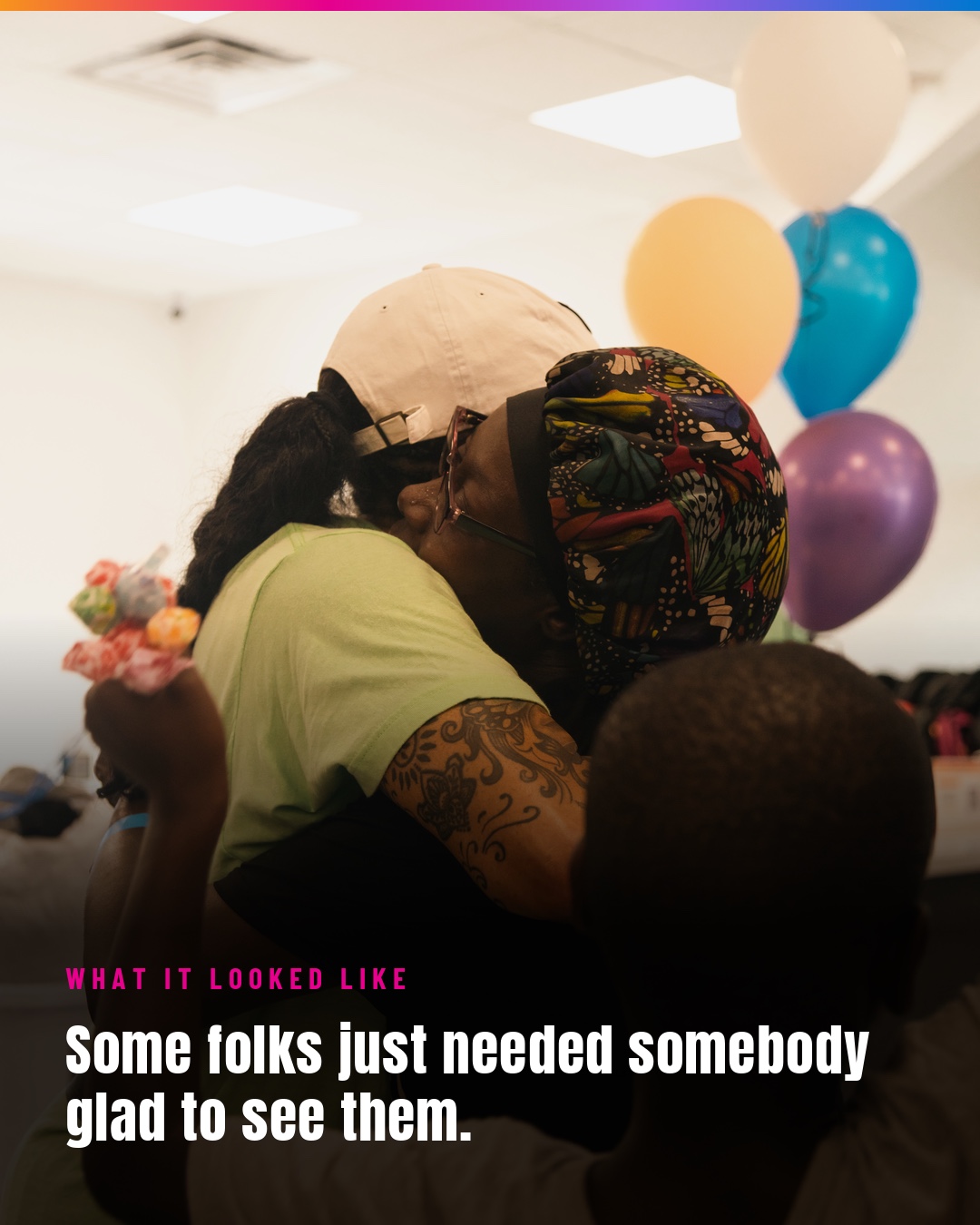 A Hope Dealer embracing a guest during a moment of care and connection.
